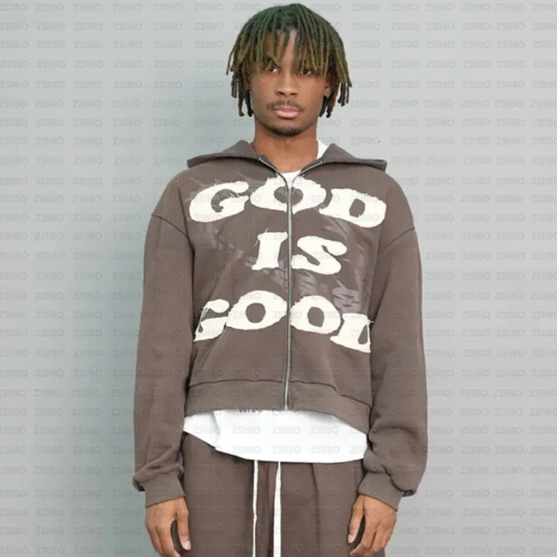 Gothic High Street Letter God Is Good Embroidered Zipper Hoodie Mens Zipper Hooded Jacket Y2K Harajuku Hip-hop Casual Top 250716