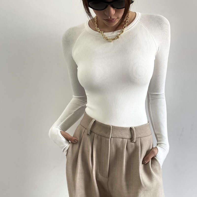 New Autumn Long Sleeve Round Neck Pullover Base Shirt For Women Slim Fit Slimming Top One-Piece T-Shirt B5