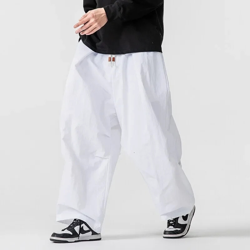 American Style Cargo Pants Men Loose Elastic Waist Wide Leg Trouser Breathable Summer Oversized Harem Casual Fashion Pants Mens 250715