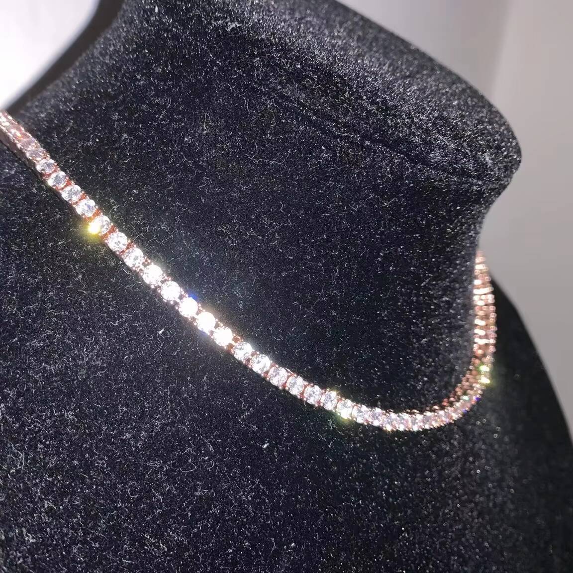 Wholesale 3mm 4mm 5mm 6mm Moissanite Chain Iced Out HipHop 925 Silver Men Women Moissanite Tennis Chain