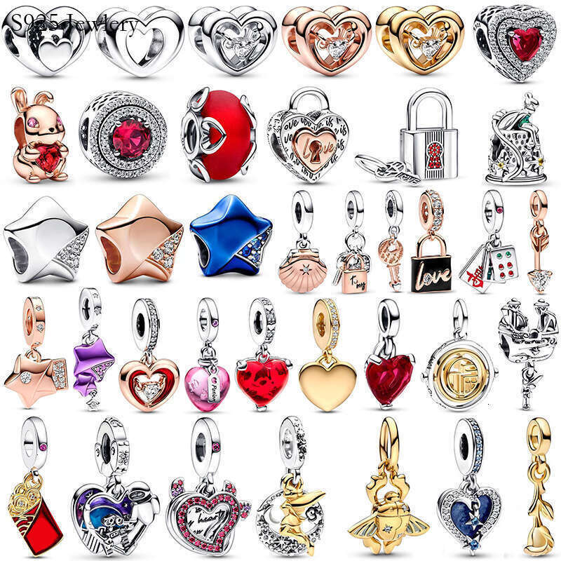 S925 925 Sterling Silver Two-tone Key Padlock Heart Triple Star Beads Fit Original Dangle Charm Bracelet Women DIY Jewelry