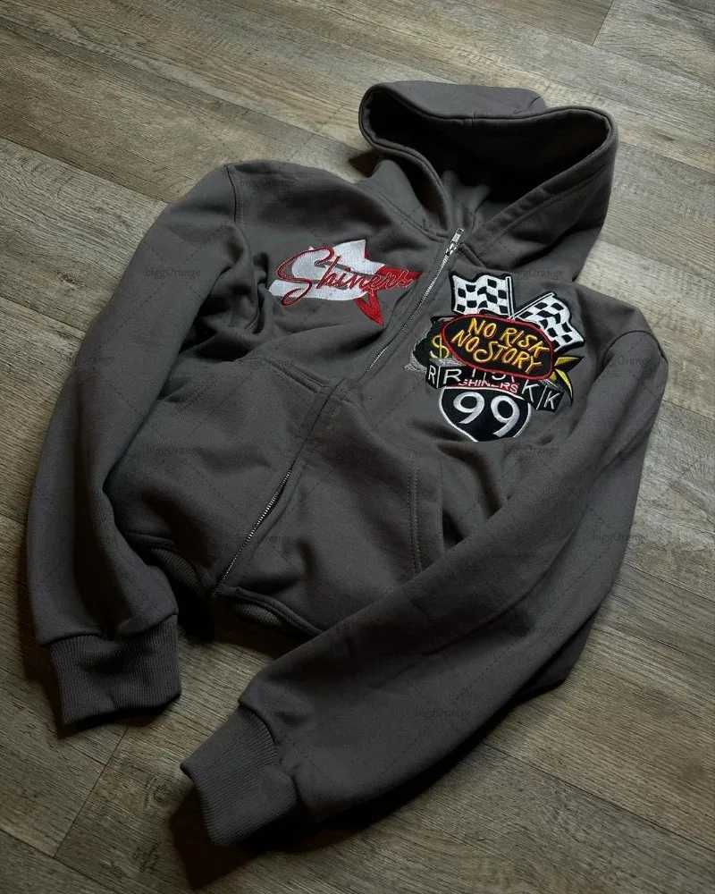 Streetwear Trend Colorful Zipper Hoodie American Retro Print Oversized Sweatshirt Men Hip Hop Punk Casual Loose Jacket Couple X250718