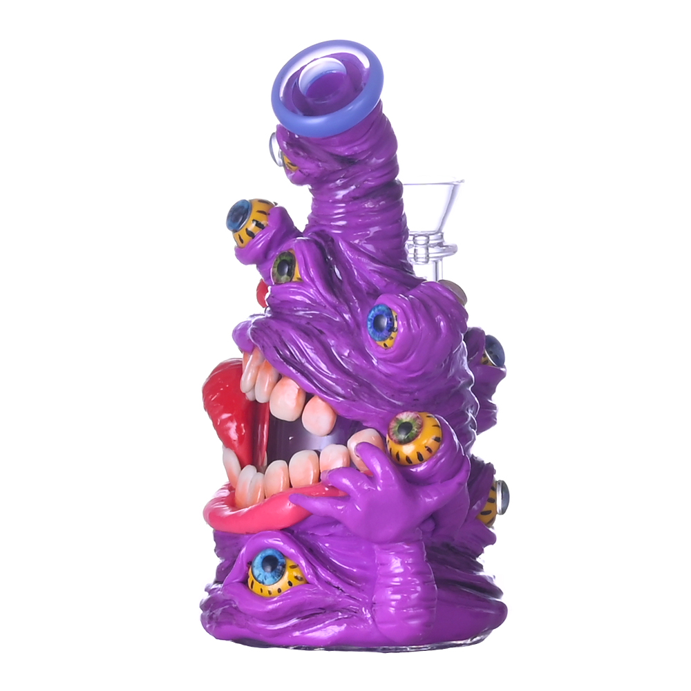 16cm/6.2in,HippiesGlass,Glass Bong With Cute Monster,Monster Bong,Borosilicate Glass Water Pipe,Glass Hookah,Hand Painted,Home Decorations,Somking Acc