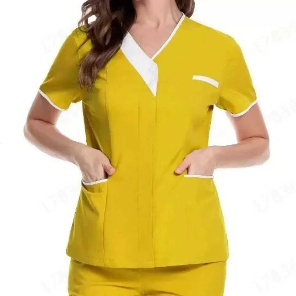 Skin Friendly Nursing Work Clothes Tops Waiter Uniform Work Clothes 2024 New Hospital Hand Washing Clothes Tops Pure Cotton Z250718