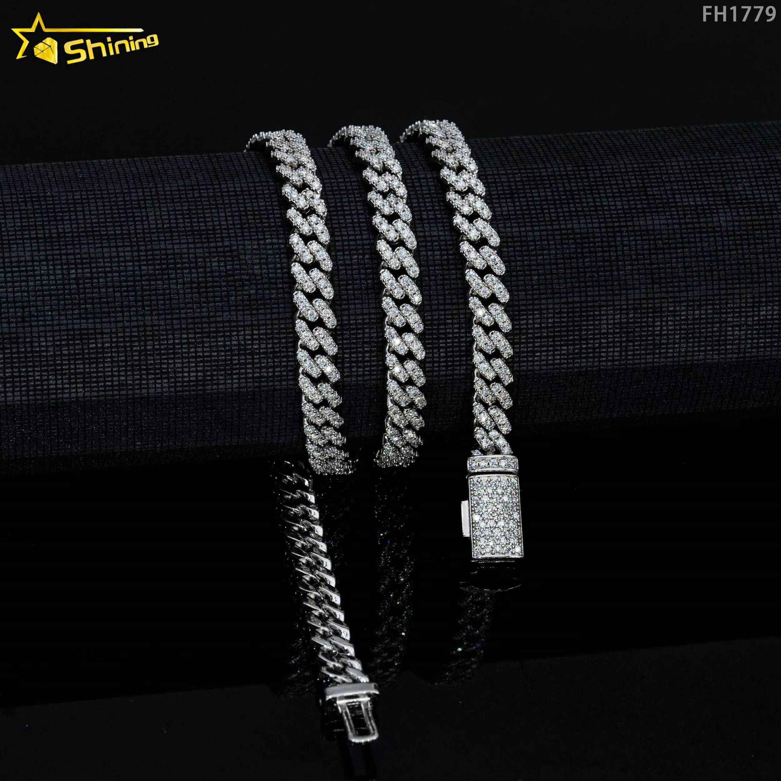 Cheap Price 925 Solid Silver Prong Set 1 Rows 6mm 8mm 10mm Hip Hop Iced Out Vvs Diamond Moissanite Cuban Chain