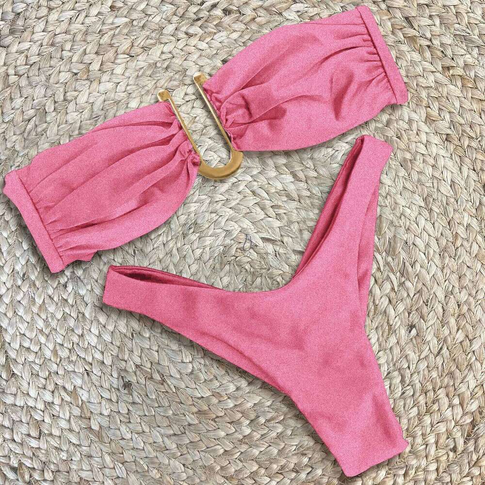 Bandeau Sexy Bikinis Women Swimsuit Push Up Swimwear Shiny Biquini Female Bathing Suits Bikini Set Bodysuit Beachwear