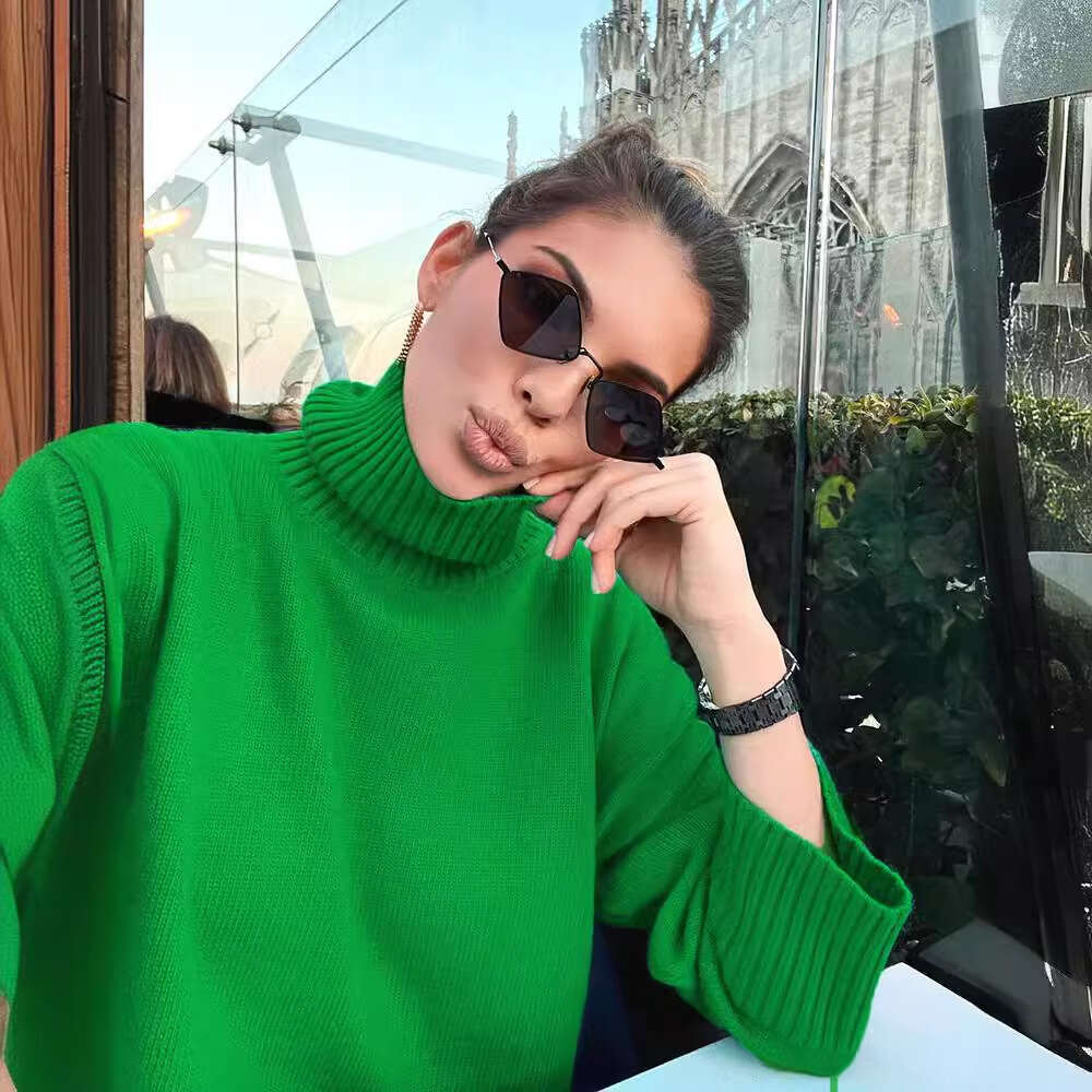 Russian Solid Color Women's Knitted Pullover Turtleneck Sweater Loose Fit 066 B5