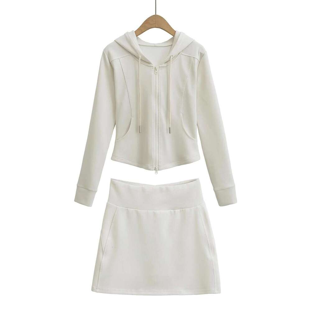 American Style Spicy Girl Hooded Sweatshirt With Casual Sports Skirt + Pure Desire Slim Fit Flared Long Pants Set B5 g5