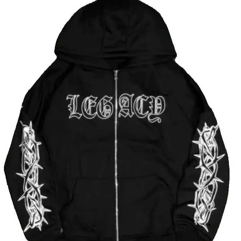 2025 New Y2K Harajuku Gothic Graphic Zipper Hoodie Hip-Hop Punk Retro Streetwear Trendy Brand High Street Casual Oversized Sweatshirt X2507181