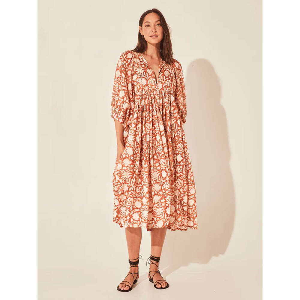 Unique Artistic Style Rayon Floral Fashion Print Dress B5