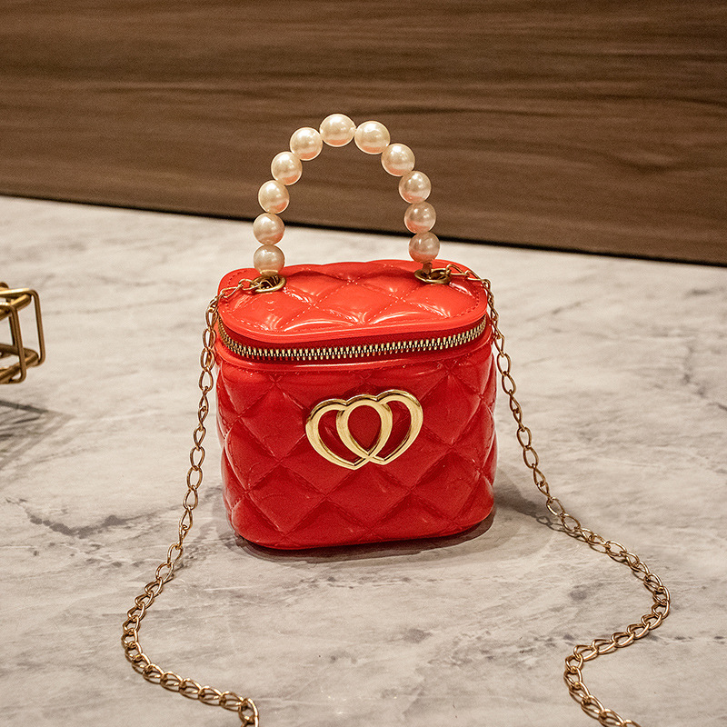 fashionable mini bag new arrival diamond patterned bucket bag double heart decoration single shoulder crossbody bag free shipping