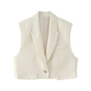 TRAFZA Early Spring New European SHEIN Women's Flip Decor Short Vest B5