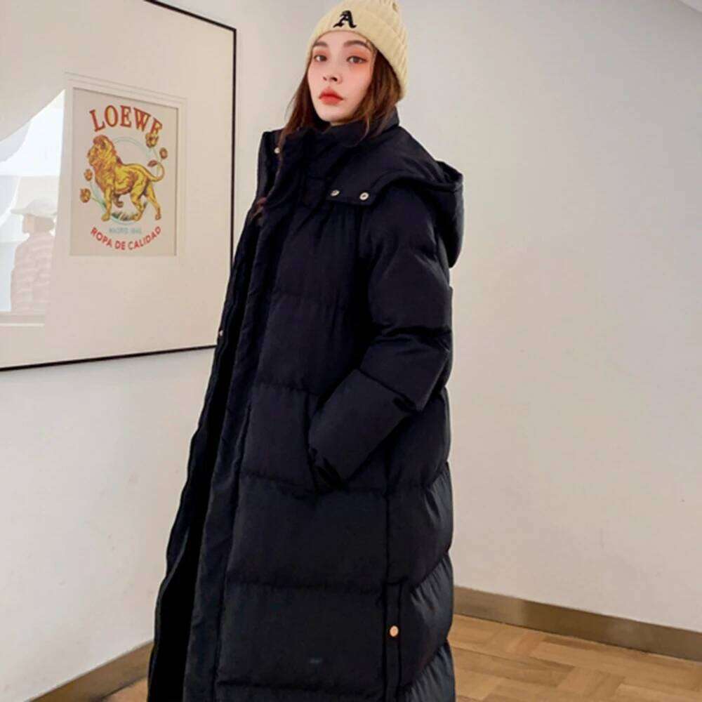 Women X-Long Hoodie Down Coat Cotton Padded Ankle Length Lengthened Thicken Warm Hooded Overcoat Snowwear Oversize Dropshipping MDNG