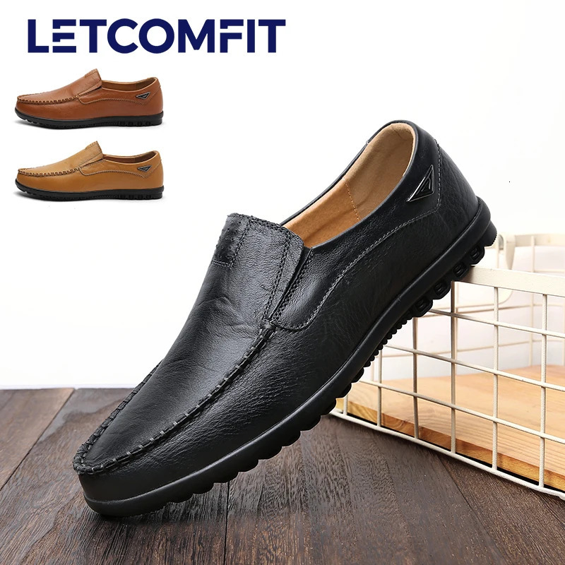 LETCOMFIT Mens Casual Loafers Solid SlipOn Leather Business Oxfords Comfort Low Top Middle Aged Footwear All Season Wear 250717
