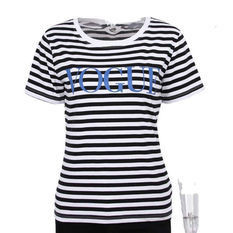 Spring Summer New Printed Striped Cotton Short Sleeve T-Shirt Women's Style Soft Loose Top Vogue B5