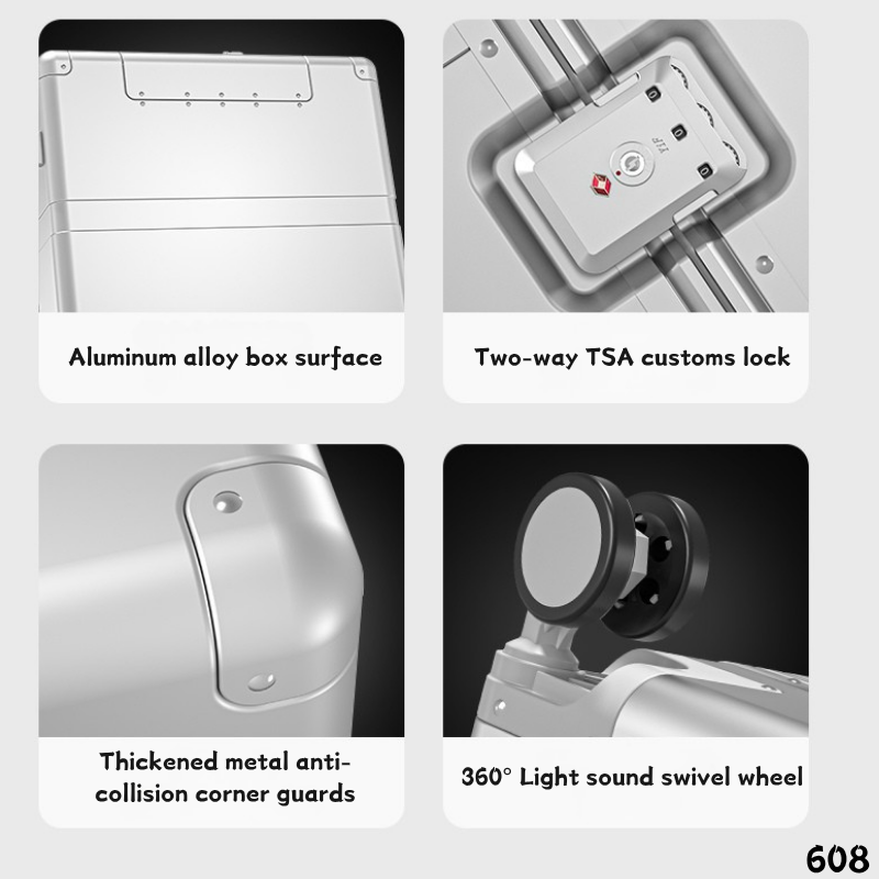 Aluminum Magnesium Gold Travel Suitcase with Password Lock for Men & Women - Large Capacity Universal Wheel Luggage