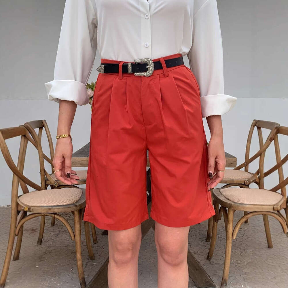 New Style Women's Loose Fit Plus Size Summer High Waist Slimming Straight Wide Leg Mid-Length Shorts B5