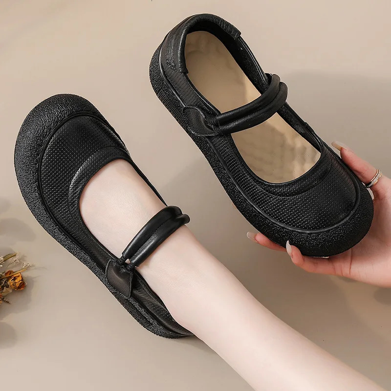 Womens Genuine Leather Comfort Flats Hollow Mary Jane Shoes Fashion Lightweight Soft Hook Loop Nurse Women Strap Moccasins 250717