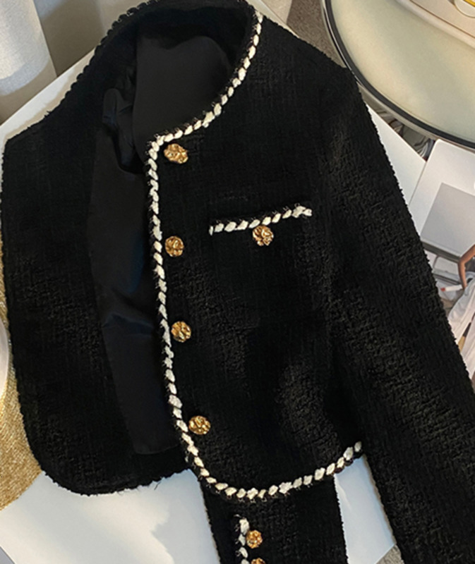 MEXZT Vintage Tweed Jacket Women Elegant Cropped Quilted Coat Commute Black Blazer Winter Ladies Korean Short Outerwear Tops 250718