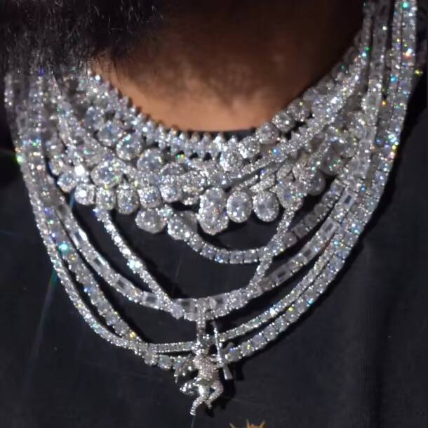 Full Iced Out Tennis Chain Heart Shape Cluster Baguette Hiphop 925 Silver Moissanite Tennis Chain