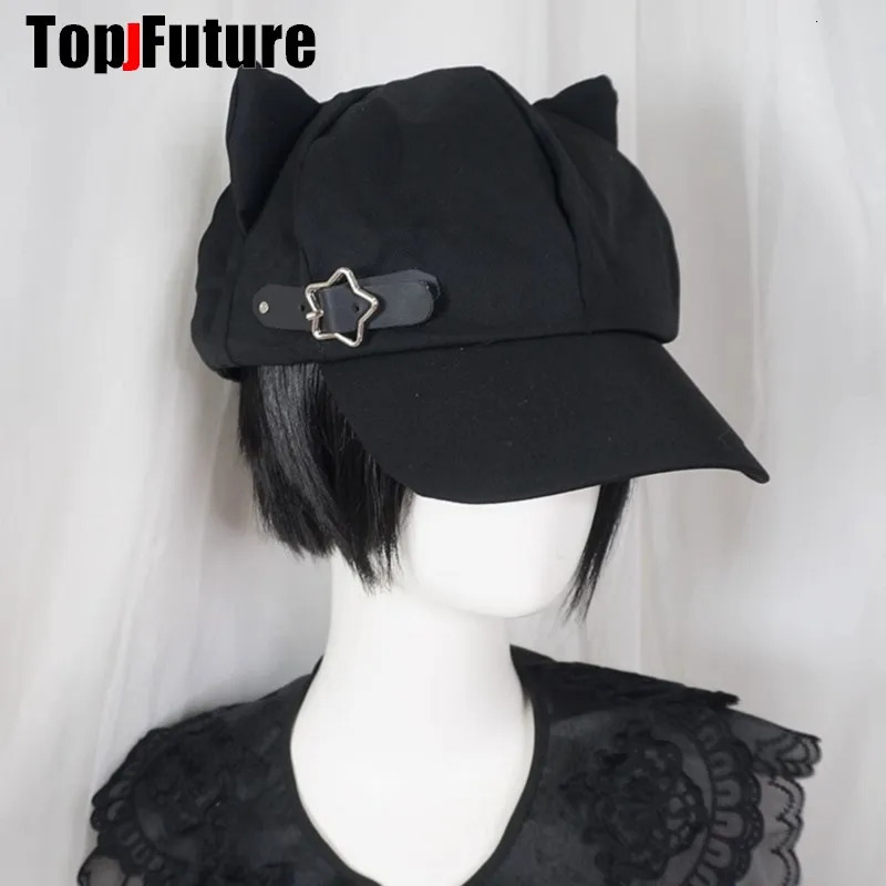 3 styles customized womens Cats ears Harajuku Gothic Lolita beret Y2K girls steampunk punk zipper handmade sun hat Cap 250712