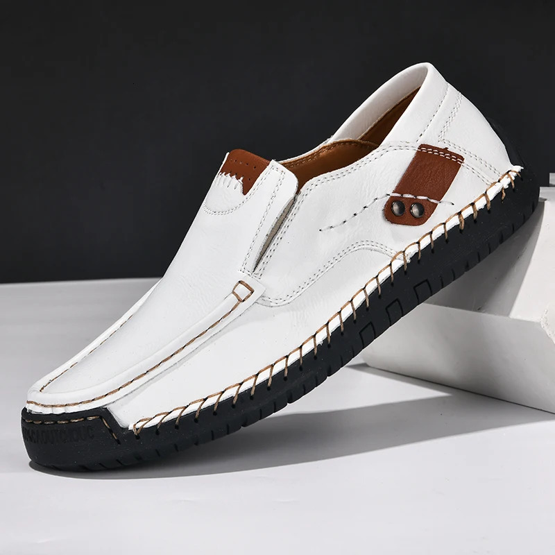 Handmade Leather Men Shoes Casual Comfortable Slip On Loafers Men Leather Shoes Flats Moccasins Walking Shoes Fall Drop 250717