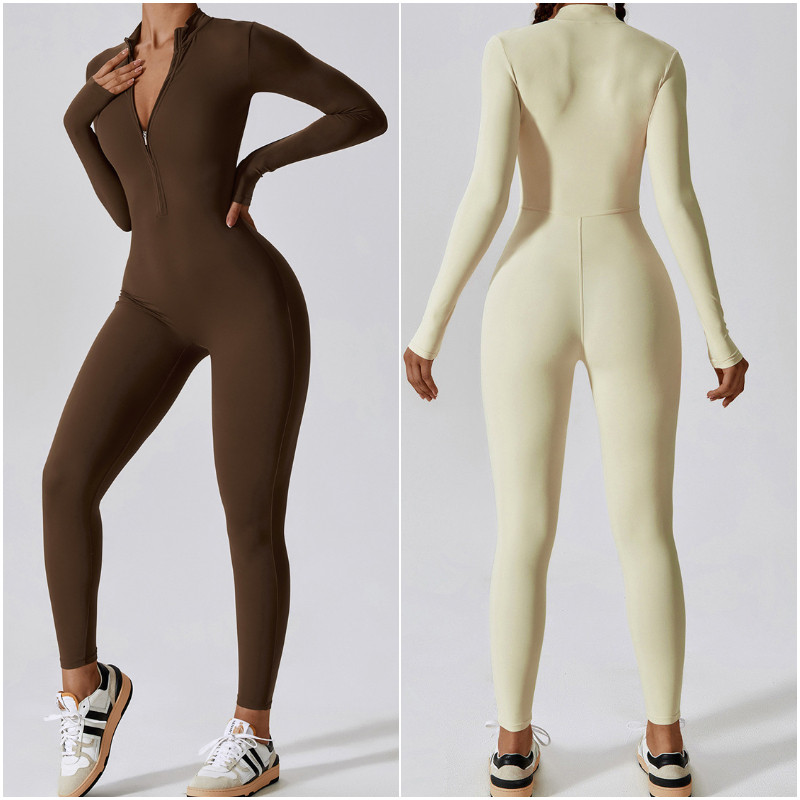 8306 Womens Jumpsuit Yoga Outfits Jumpsuits Long Sleeve Close-fitting Dance Long Pants Breathable Leggings Long Pant Zipper Tights
