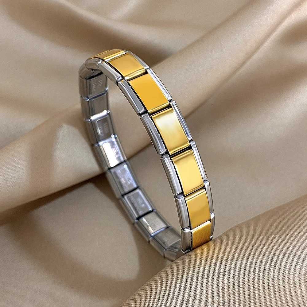 Italian Charm Starter Stainless Steel Bracelet For Men Stretchy Watchband Fashion Links Chain Gold Color Bangle Wristband X250718