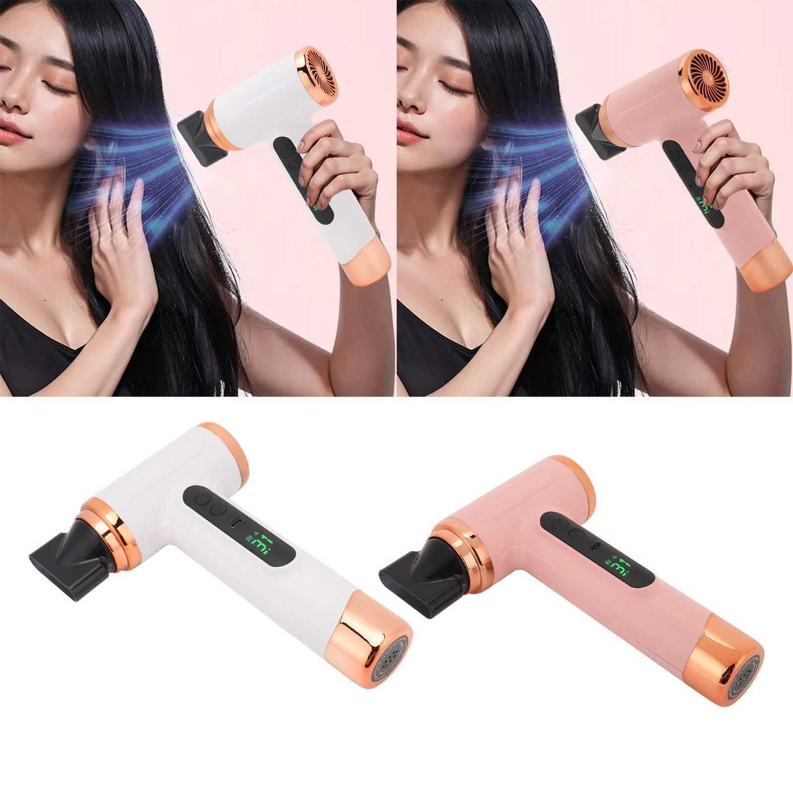 Hot and Cold Air Hair Dryer 15000mAh 200W Lightweight Multi Modes Portable Hair Dryer Ergonomic Grip with Nozzle for Travel W250718