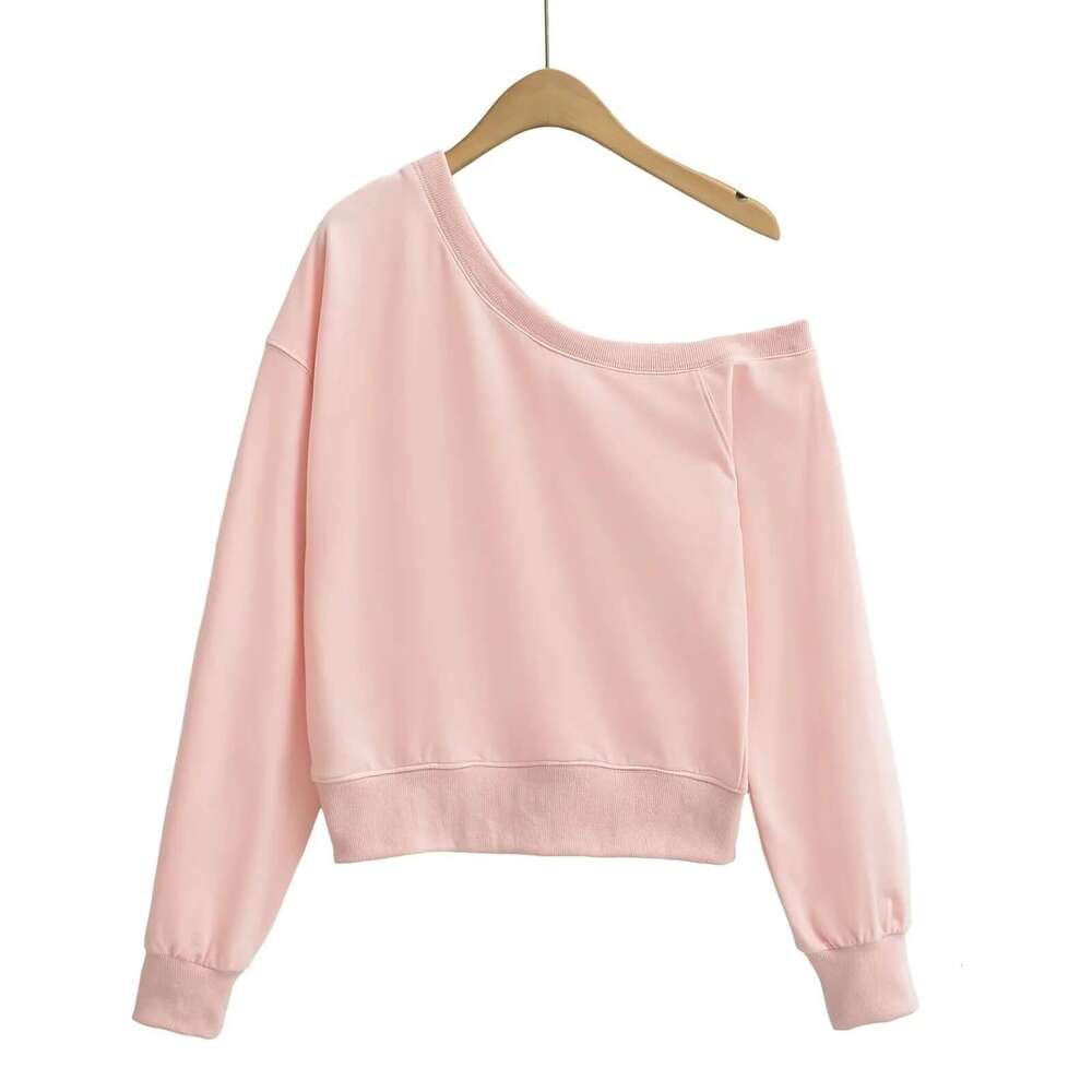 Star Style Asymmetric Off-Shoulder Sweatshirt Autumn Slim Fit Pullover Hot Girl Personality Asymmetrical Long Sleeve Top For Women B5