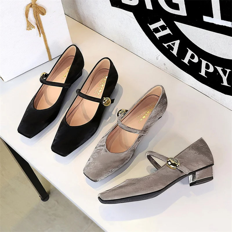 Nev SpringAutumn Women Pumps Square Toe Chunky Heel Shoes Split Leather for Elegant High Heels 2CM 250717