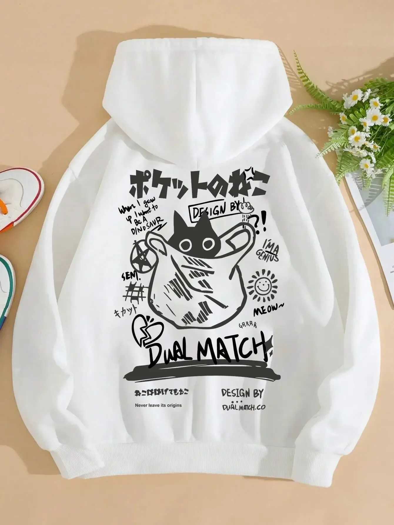 New Cartoon Cat Printing Cotton Pullover Hoodie For Adults Long Sweat Streetwear Daily Casual Harajuku Top Hooded Basic UnisexXJ250717