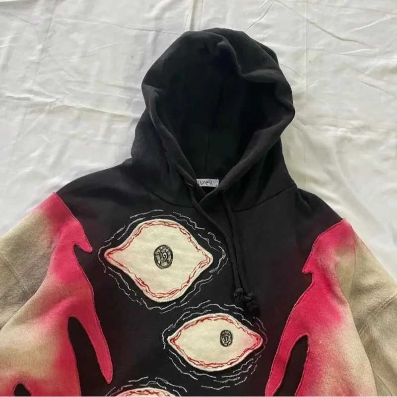 2024 Y2K Retro American Street New Dark Gothic Harajuku Eye Embroidered Loose Hoodie Hoodie X250718