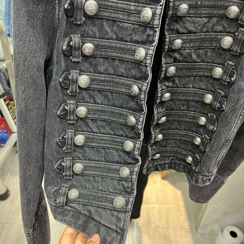 Retro Military Handsome Stand Collar Denim Jackets Women Double-Breasted Wild Slim Short Jean Coat Female Outerwear