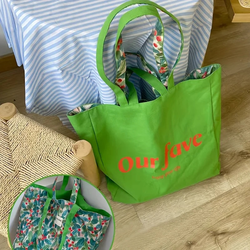 Spring and summer dopamine rose red double-sided bag large capacity vacation floral single shoulder handbag small fresh letter 250717