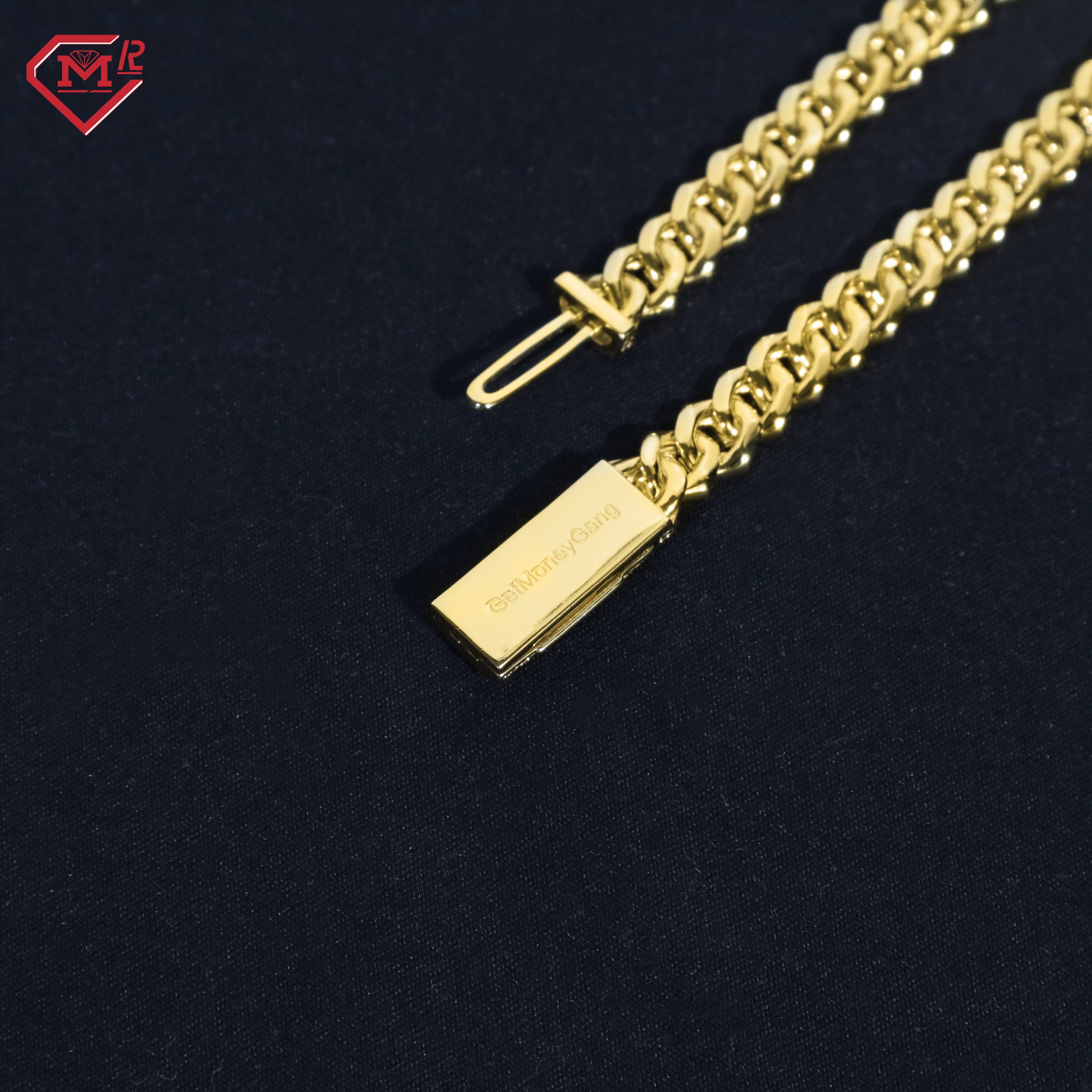 Custom Moissanite Cuban Chain 2 Row 10K Gold Iced Out Hip Hop Moissanite Cuban Link Chain