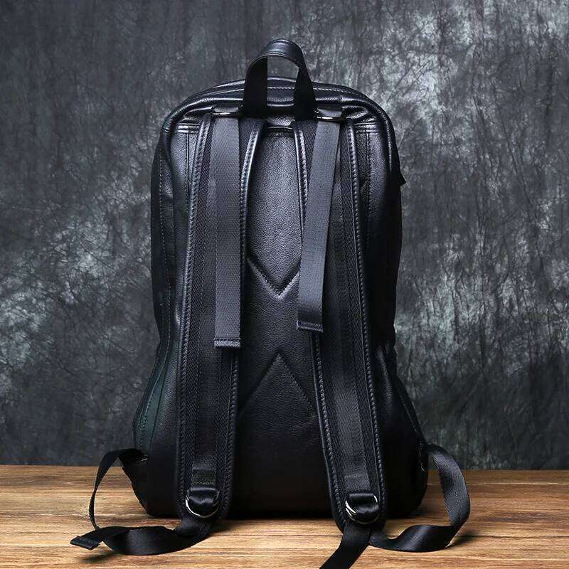 NZPJ Leather Men's Backpack Natural Cowhide Large Capacity Travel Outdoor Schoolbag Business Computer Bag For 15 Inch Laptop MDNG