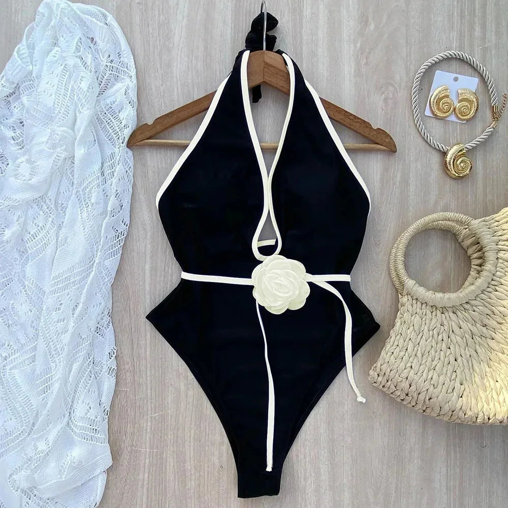 Floral One Piece Swimsuit Halter Bandage Swimwear Women Swimsuit Bathing Suit Beachwear Monokini Female Swimming Suits 250718