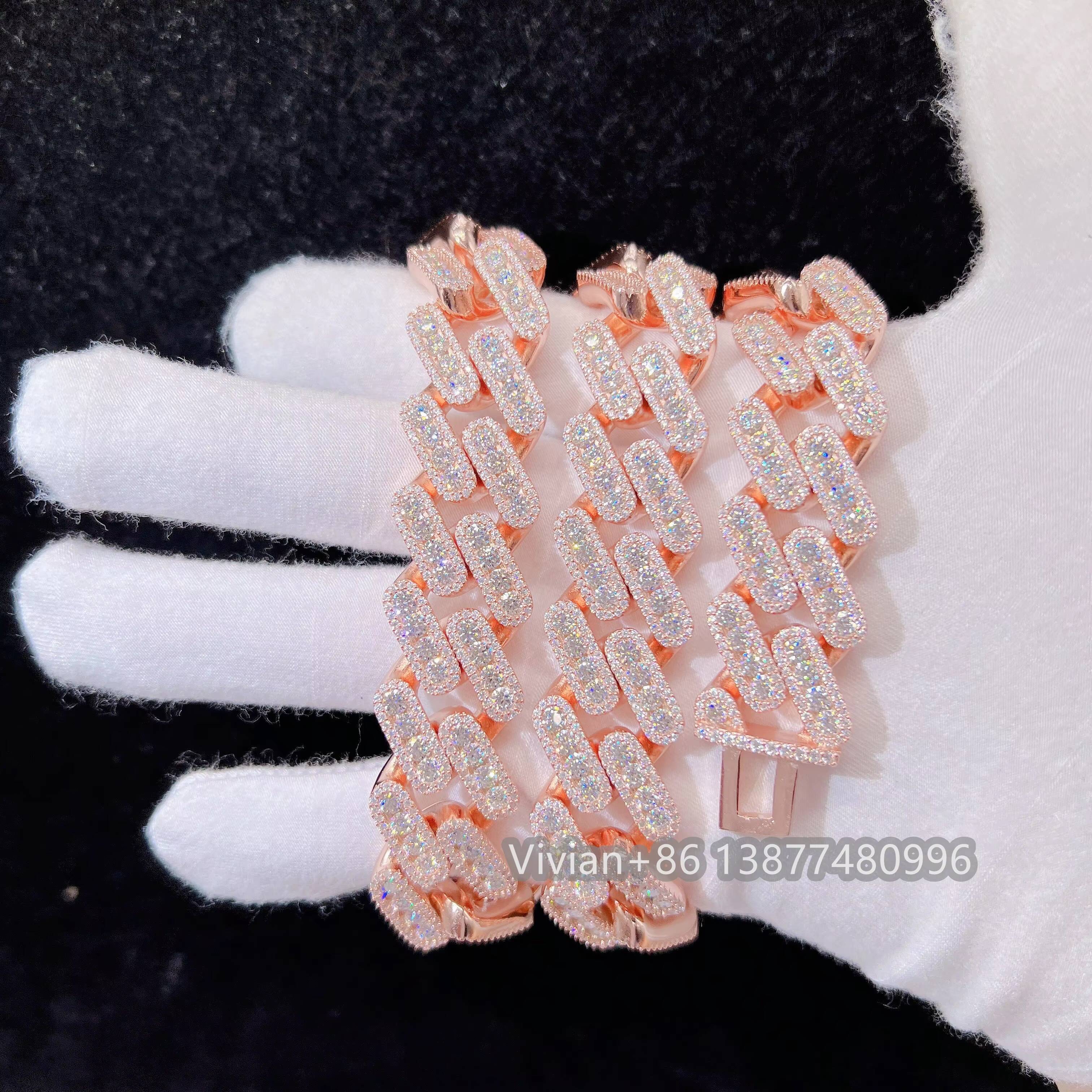 12mm 15mm 18mm Sterling Silver Miami Cuban Link Chain Necklace VVS Moissanite Hip Hop Jewelry Necklace