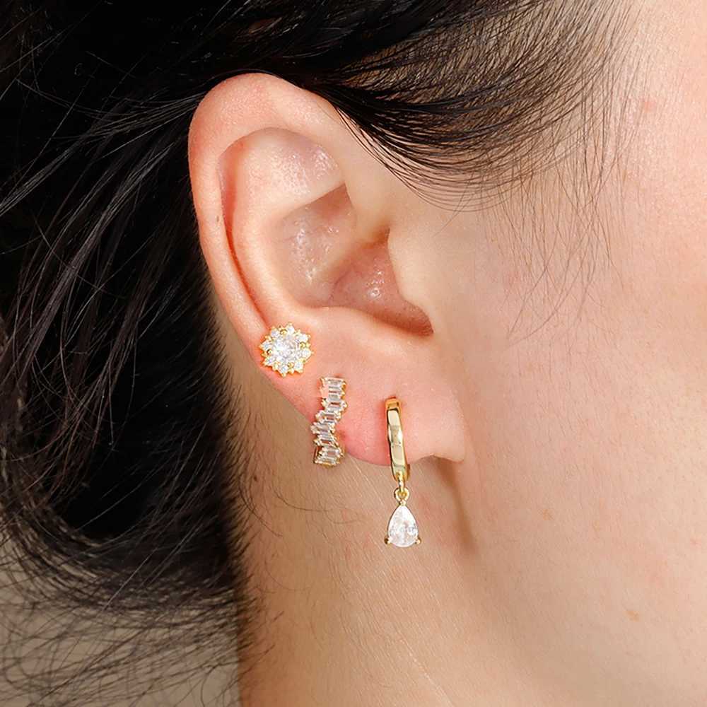 3pcs Fashion Stainless Steel Water Drop Earrings Set For Women Geometric Round Pendant Cartilage Piercing Jewelry Accessories X2507181