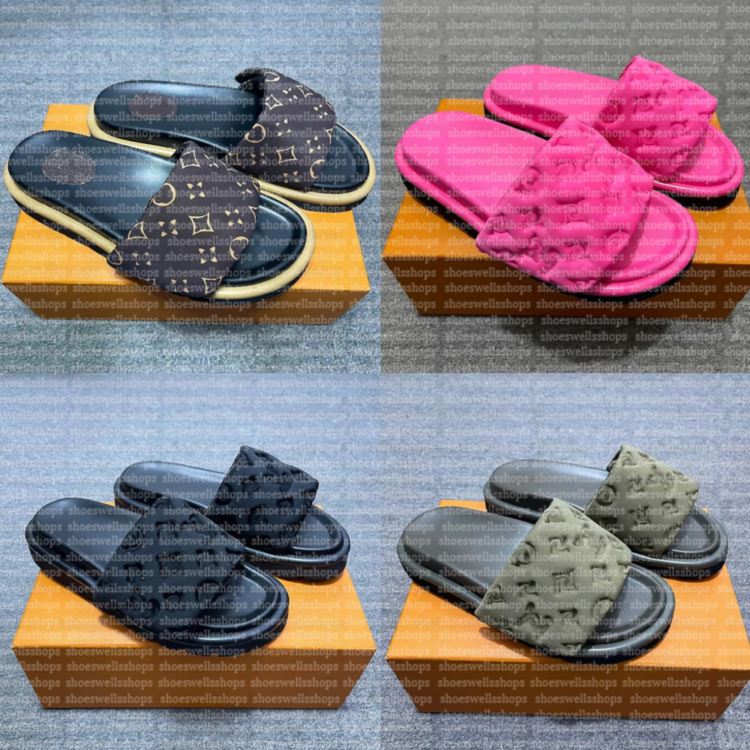 Designer Sliders Women Men Slides Pool Pillow slippers Flat Comfort Mules Slides lvsliness Classic Prints Embossed Summer Sandals Black Grey Beach Shoes slippers