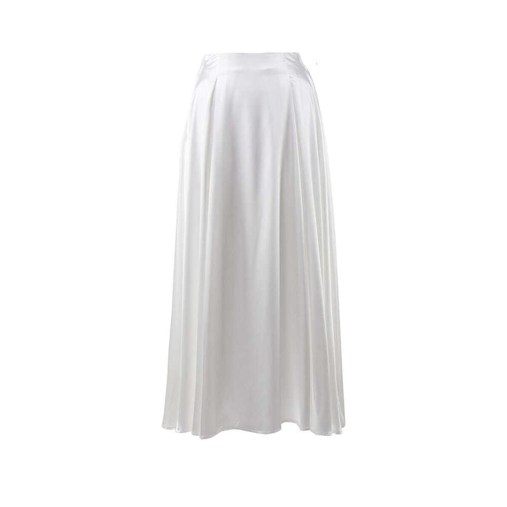 Women's Summer New Elegant High Waist Satin Long Skirt B5