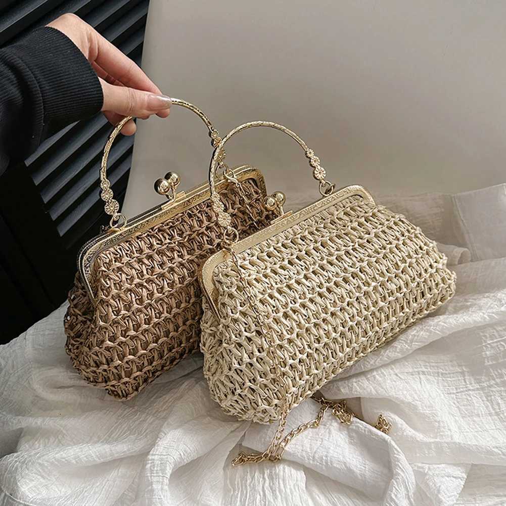 Chain Hand-woven Handbags Summer Female Clutch Bag Simple Texture Dinner Party Handmade Casual Elegant Portable Evening Bag Y250717