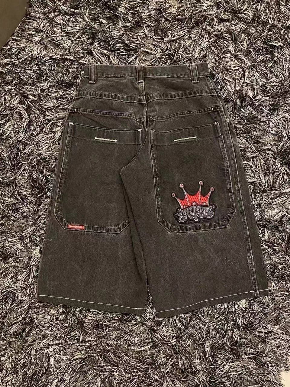 Men's Shorts Aziza Black Loose Pattern Pocket Embroidery Denim Mens Womens Hip Hop Retro Punk Jeans Short Street Knee Lenght Jorts