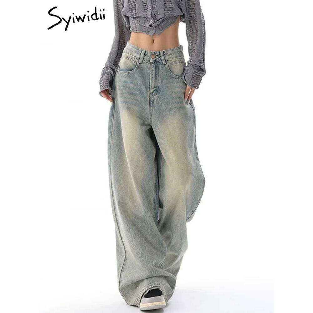 Syiwidii Baggy Wide Leg Women Quality High Waisted Denim Pants Light Blue Full Length Korean Fashion Streetwear Y2k Jeans MDNG