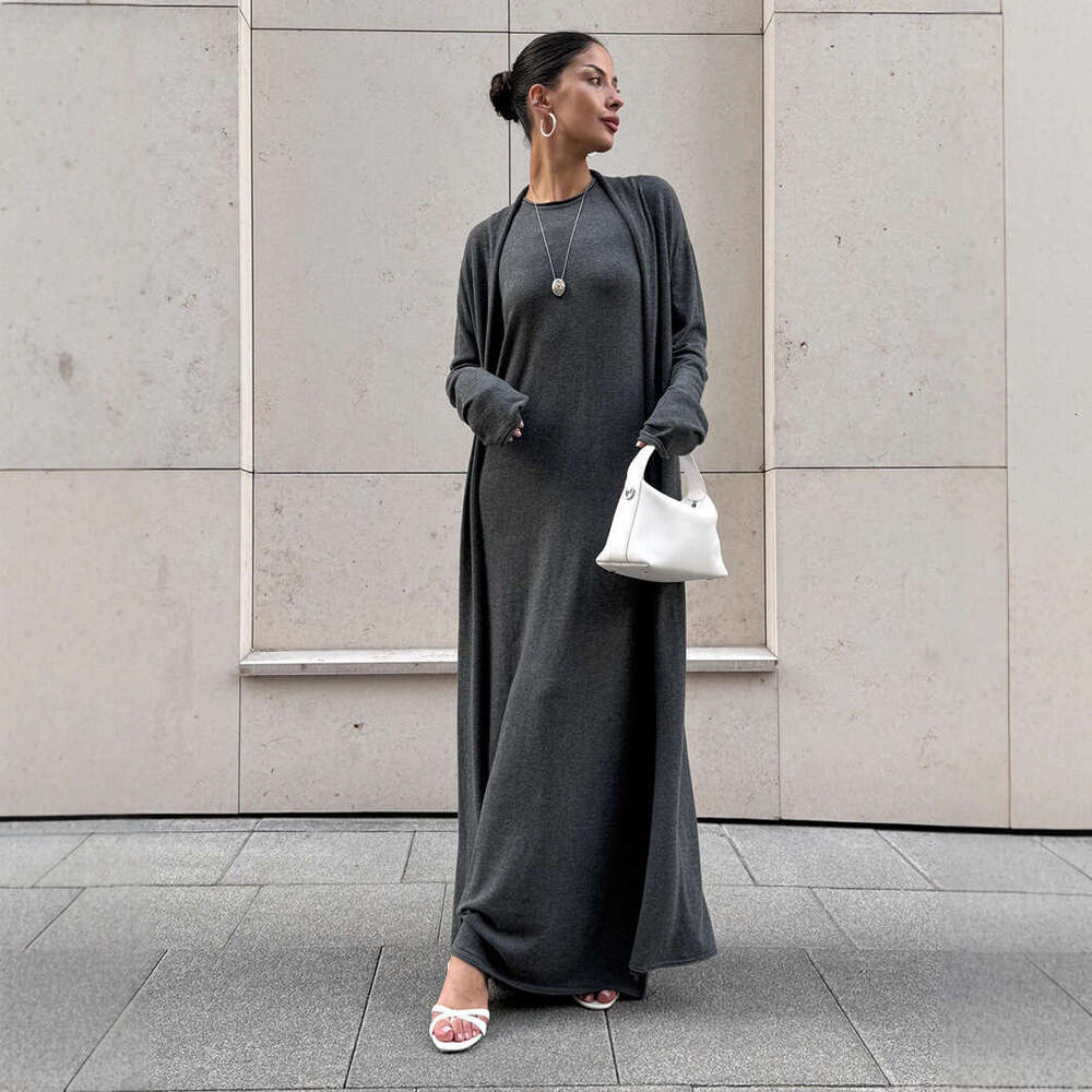 Knitted Long Sleeve Cardigan + Camisole Dress Autumn Soft Cover-Up Set For Women B5