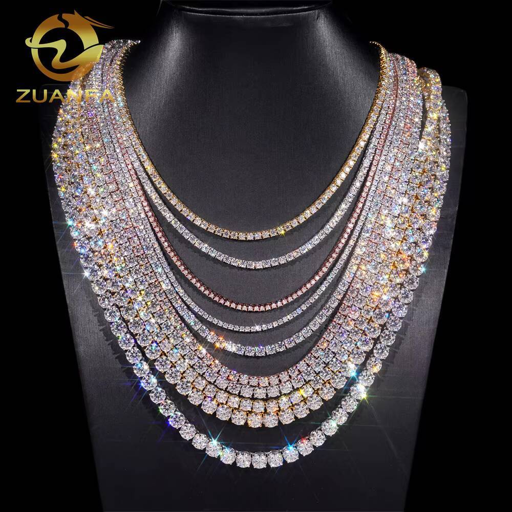 Pass Diamond Tetser 2mm 3mm 4mm 5mm 6.5mm 925 Silver Moissanite Diamond Tennis Necklace Fashion Jewelry for Men Women