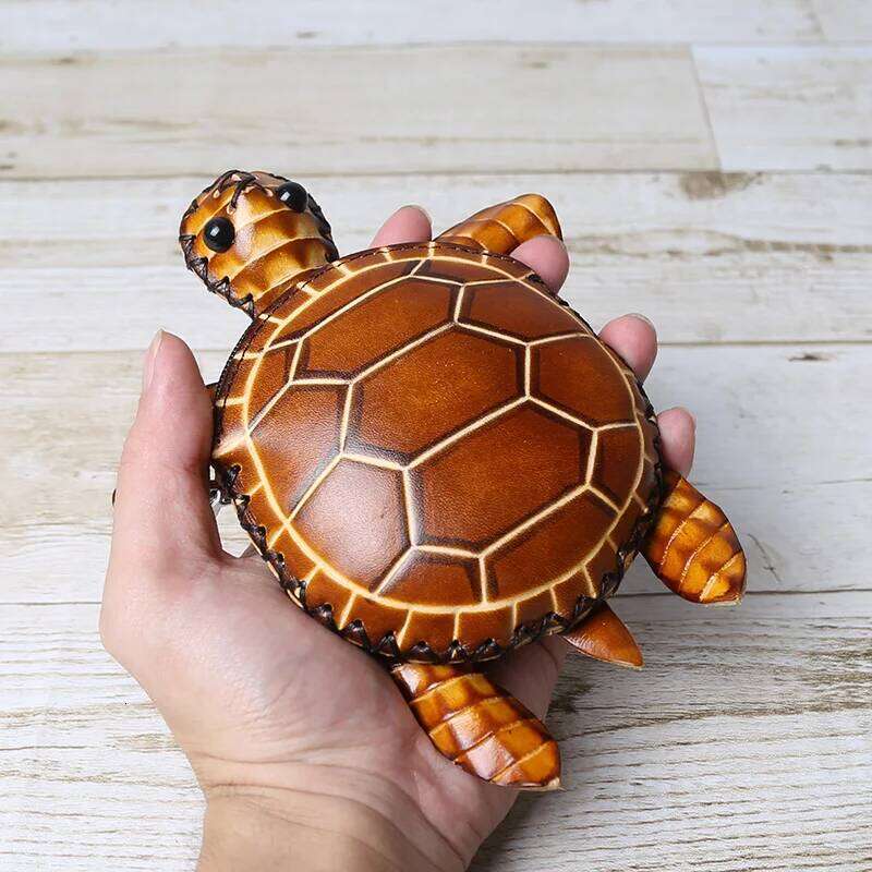 Hot Selling Genuine Leather Creative Turtle Coin Purse Cute Cartoon Student Children's Mini Cowhide Handmade Animal Short Wallet Designer Bags