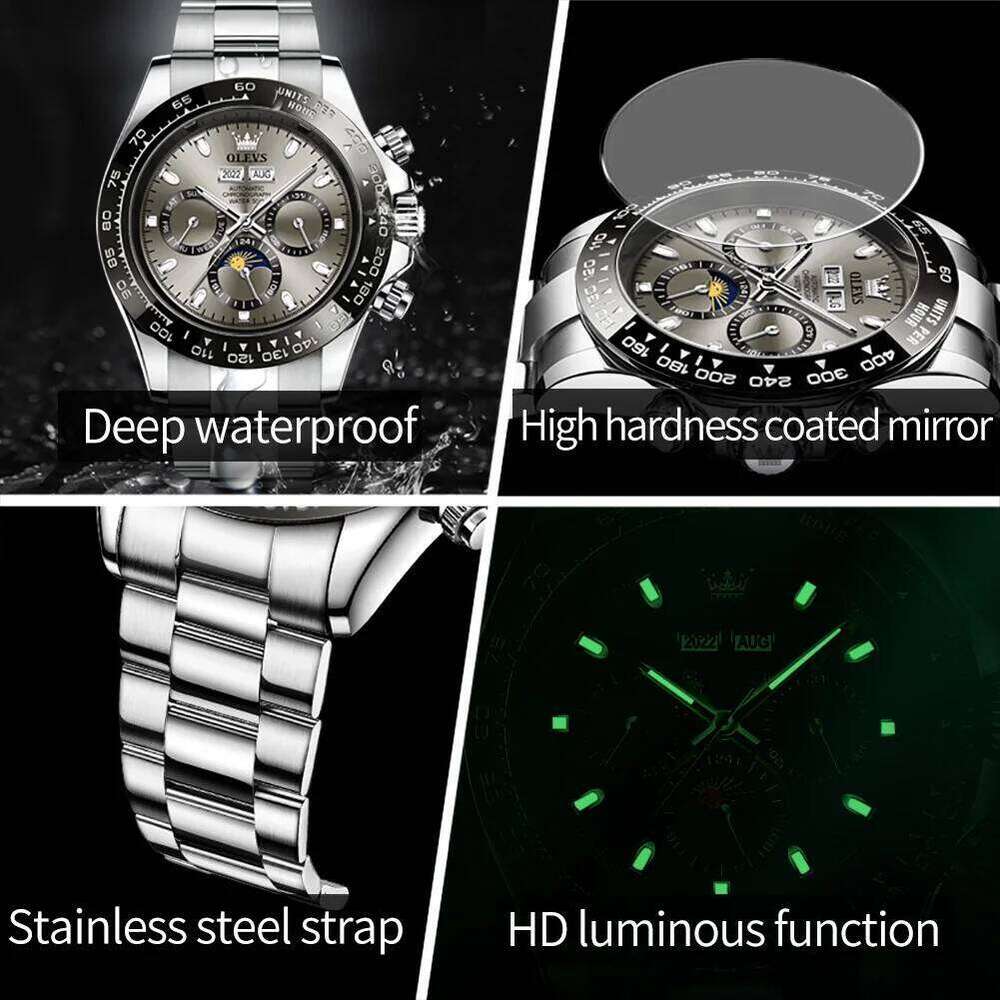 OLEVS 6654 Mens Chronograph Automatic Mechanical Wristwatch Waterproof Luminous Top Brand Watch for Man Date Sport free shipping