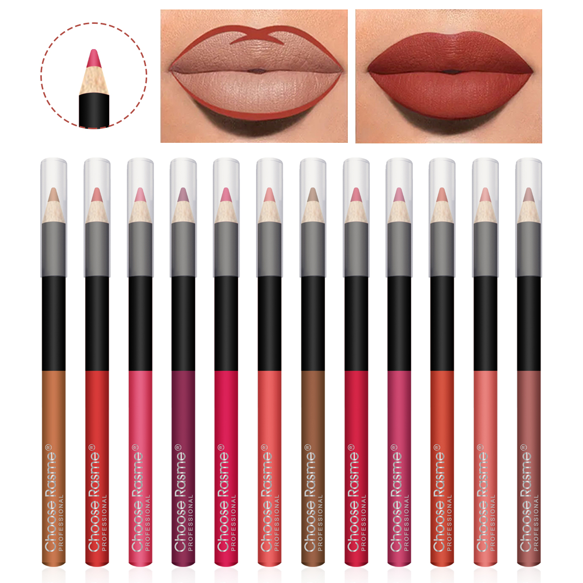 Choose Rasme 12PCS Lip Liner Set - Waterproof Matte Lip Pencils, Long Lasting Smudge Proof Lipstick Outline Makeup Kit